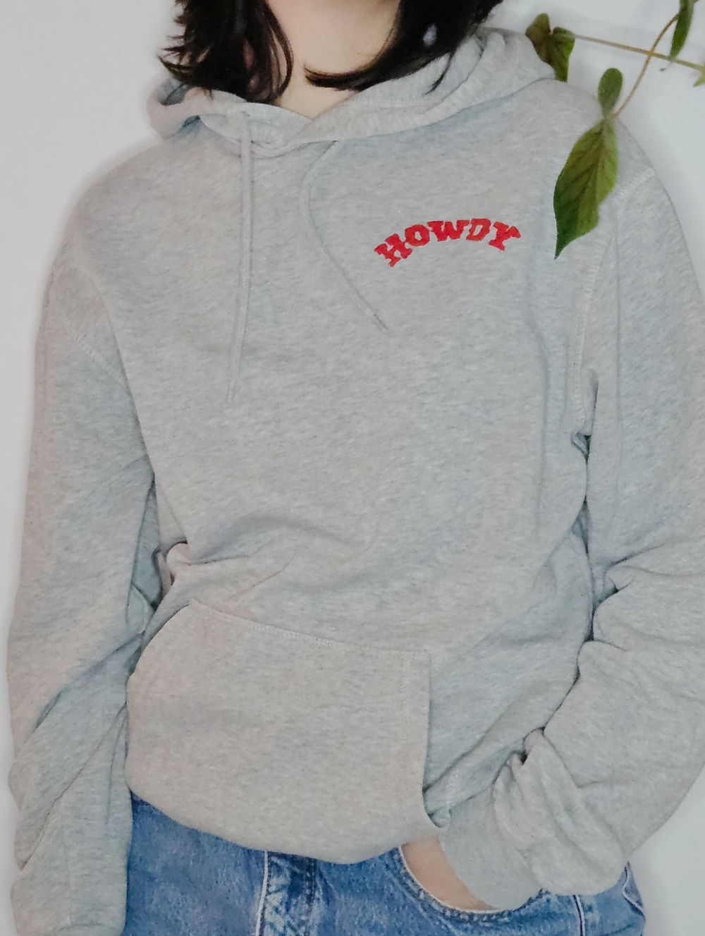 Howdy Grey Hoodie with Linocut Print
